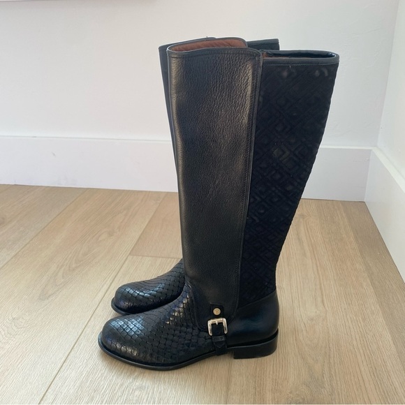 Belvedere Donna Black Leather Anaconda Riding Boots - Picture 1 of 8